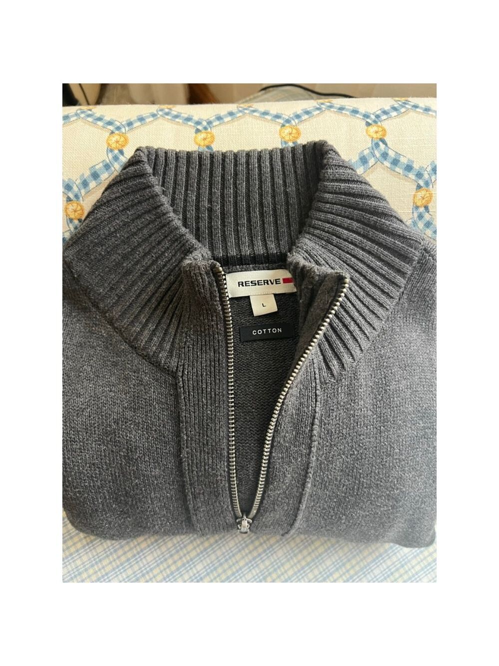 Men's RESERVE Charcoal Gray Zip Up Sweater Size L